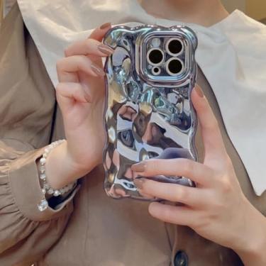 Imagem de Capa de celular luxuosa com revestimento antirrugas, ondulado e com bordas curvas para iPhone 16, 15, 12, 13, 14 Pro Max, proteção de câmera com irregularidades 3D (para iPhone 12Pro/azul)