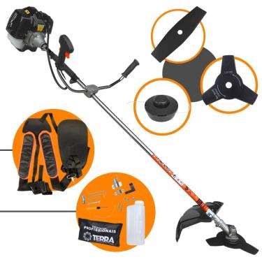 Imagem de Roçadeira Podador de Grama  Terra GRH520 À Gasolina 2T 52cc 2,5HP de Potência 6.500rpm + Lâmina Facão + Lâmina 3 Pontas + Carretel Nylon