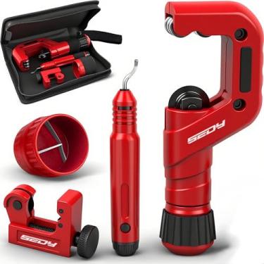 Imagem de SEDY Conjunto de 4 cortadores de tubo com cortador de tubo resistente de diâmetro externo de 3/16" a 2", mini cortador de tubo de 3/8" a 7/8" e ferramenta de rebarbação para cortar tubos de cobre, alumínio, PVC.