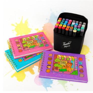 Imagem de Kit 3 Livros de Colorir Bobbie Goods + 36 Canetas Dupla Brush Arte Cri