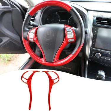 Imagem de MUXEE Moldura de botão de volante, para Nissan Altima 2013 2014 2015 2016 2017 2018 - ABS vinho vermelho esportivo capa de quadro de volante acessórios de envoltório de botão de volante