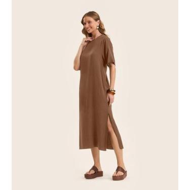 Imagem de Vestido Feminino Midi em Twill Cey Rovitex Marrom, M, Marrom