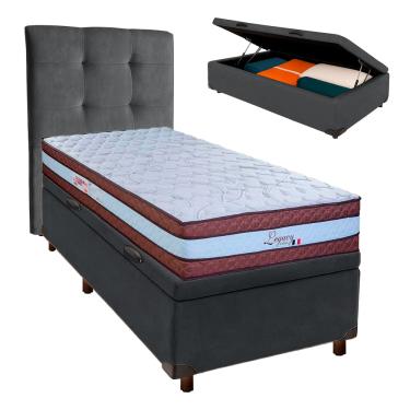 Imagem de Kit Cama Box Bau + Cabeceira + Colchão Solteiro Molas Ensacadas - Legaccy - Paropas