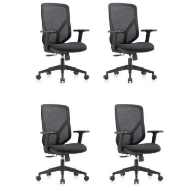 Imagem de Conjunto 4 Cadeiras Alpha Giratórias Diretor com Braços Ajustáveis Preto