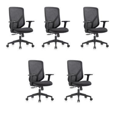 Imagem de Conjunto 5 para Escritório Cadeiras para Escritório Alpha Giratórias Diretor com Braços Ajustáveis Preto