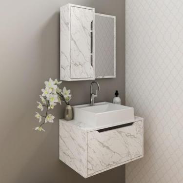 Imagem de Conjunto de Banheiro com Balcão Gabinete Suspenso 1 Porta e Espelho Su