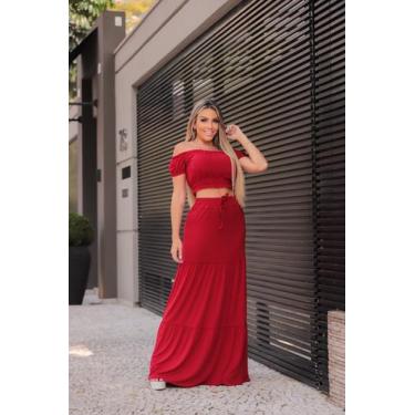 Imagem de Conjunto Saia Longo e Top Ciganinha - luh may, Vermelho, P
