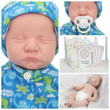 Imagem de Boneco Reborn Recém Nascido Carequinha Macacão Dinossauro - Cegonha Re