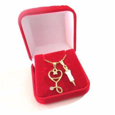 Imagem de Colar Gargantilha Profissão Enfermagem Esteto E Seringa. - Milena Joia