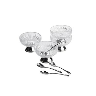 Imagem de CJ 4 BOWLS VIDRO C/4 COLHERES P/SOBREMESA QUEEN PRATA