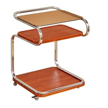 Imagem de Mesa lateral minimalista de vidro quadrada sofá mesa lateral carrinho de sala de estar com rodas canto móvel de armazenamento doméstico (marrom)