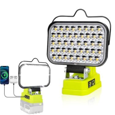 Imagem de Luz de trabalho para bateria Ryobi de 18 V, holofote portátil sem fio 84W 8000LM com porta de carregamento USB e tipo C para iluminação de emergência, holofote de LED para acampamento, pesca, oficina