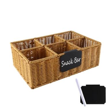 Imagem de Yomjarl Organizador de lanchonete, organizador de cozinha e caixa de armazenamento, cesta de lanche tecida à mão para bancada com 6 compartimentos, caixa de exibição de lanches para doces, pacote de