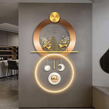Imagem de LIFOND Decor de parede de metal ouro paisagem arte esculturas de parede decoração fundo de parede suspenso decoração decoração com luzes LED para casa de banho quarto sala de estar B 50 * 70 cm