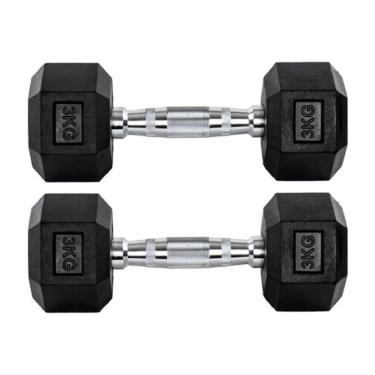 Imagem de Par Halter 3kg + 3kg Dumbbell Sextavado Emborrachado Pegada Cromada Gallant (GDB03F3B-PT)