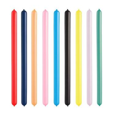 Imagem de Balão Látex Canudo Palhaço Colorido Decoração Festa - c/50 - São Roque