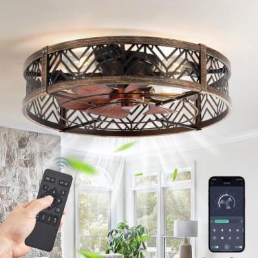 Imagem de Ventilador de teto LEDIARY 23" Flush Mount App Remote Black Gold