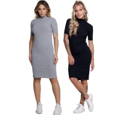 Imagem de KIT 2 Vestido Midi Manga Curta Bella Fiore Gola Alta Blogueira Canelad