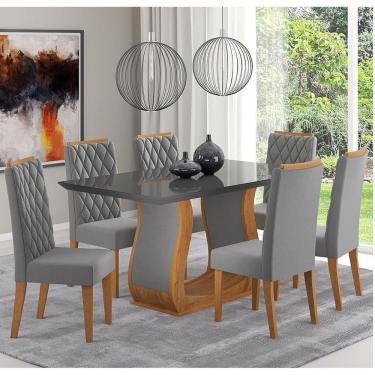 Imagem de Mesa de Jantar Retangular Amarilla Com 6 Cadeiras Iza Cobre/Cinza/Vd Grafite - Casa Giulia