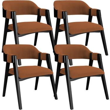Imagem de Kit 4 Cadeiras Sala de Jantar Estar Living Estofada Suran L02 Preto Bouclê Terracota - Lyam Decor