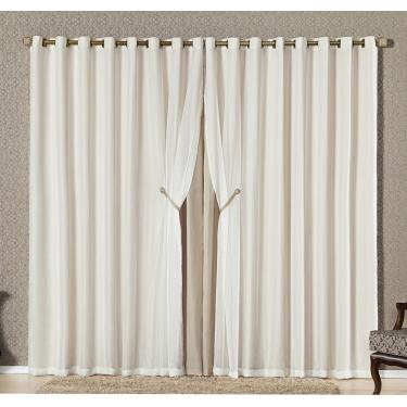 Imagem de Cortina Bélgica 4,00m x 2,70m Tecido Microfibra Com Voal Pingentes Luxo - Bege