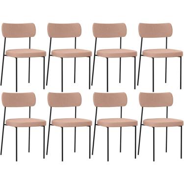 Imagem de Kit 08 Cadeiras Estofadas Para Sala De Jantar Melina L02 Linho Rosê - Lyam Decor