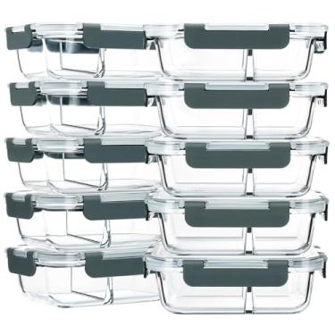 Imagem de M MCIRCO 10-Pack,30 Oz Glass Meal Prep Containers 2 Compartments, Airtight Glass Lunch Bento Boxes with Lids, Glass Food Storage Containers, Microwave, Oven, Freezer and Dishwasher