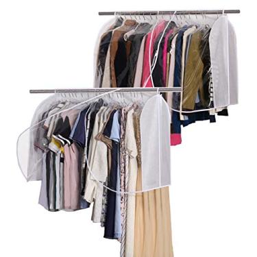 Imagem de SLEEPING LAMB Suporte de pendurar extra grande para guardar roupas com janela de PVC transparente capa de ombro e poeira roupas ternos protetores de casaco para armário, 2 pacotes, branco