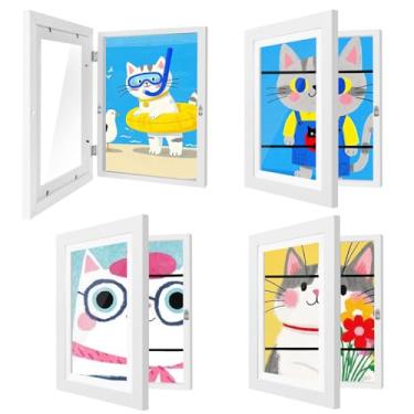 Imagem de HEPFLANZE Pacote com 4 molduras de arte para crianças mutáveis 25 x 30 cm, projetos de arte infantis, moldura de exibição de imagem com abertura frontal, branca