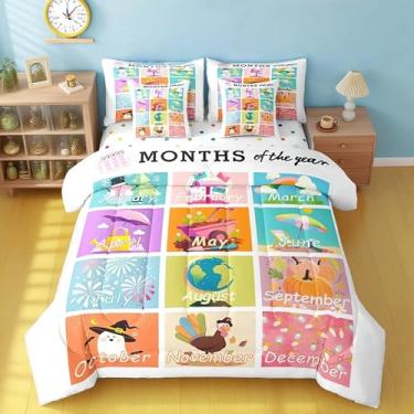Imagem de Feelyou Conjunto de cama educativa infantil com 7 peças, tamanho solteiro, cama de meses para meninos e meninas, conjunto de edredom com lençol de infância e adolescentes, 7 peças