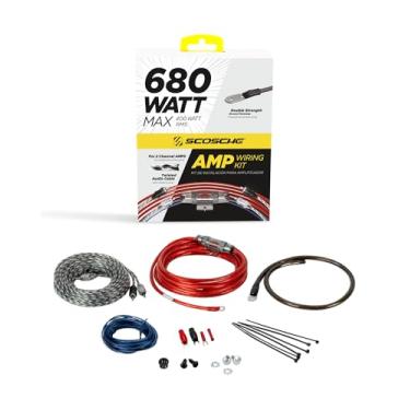 Imagem de Scosche KPA8CC Kit de fiação de amplificador de 2 canais de calibre 8, kit completo de instalação de amplificador para alto-falantes e subwoofers de carro com cabos de alimentação e terra, cabo de