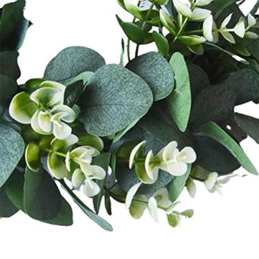 Imagem de ZJchao Grinalda Verde Artificial Pendurada na Parede Decoração de Porta de Primavera Interior Ao Ar Livre Guirlanda de Eucalipto de Plástico Com Fitas de (Coroa de eucalipto pequena grana (branca)