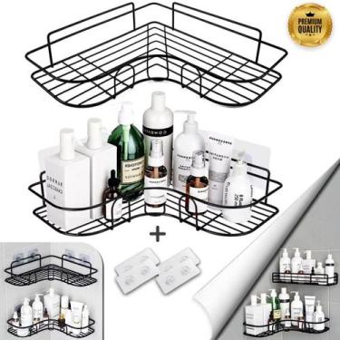 Imagem de Kit 2 Prateleiras Porta Shampoo De Canto Suporte Banheiro Box Com Ades
