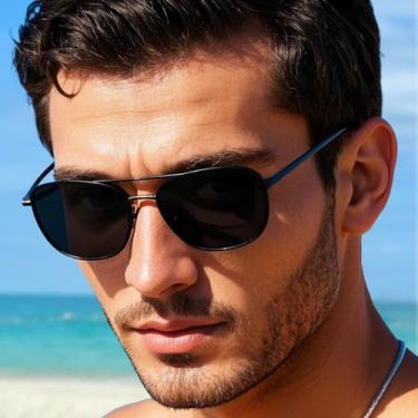 Imagem de Óculos de sol aviador polarizados, óculos de sol de metal para dirigir, Armação preta, preta