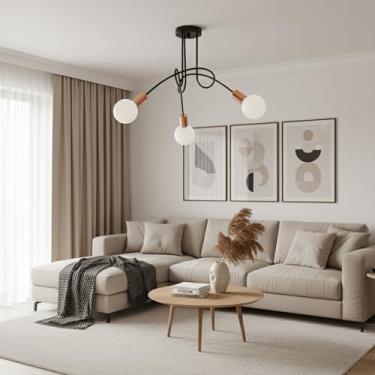 Imagem de Luminária de teto Plafon Laço 3 Lâmpadas Sputnik Assimétrico (Preto/Cobre Verniz)