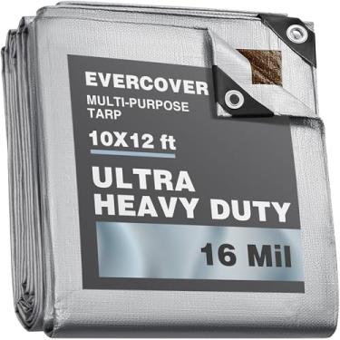 Imagem de EVERCOVER Lona resistente de 3,5 x 3 m. Lona grande à prova d'água - 16 mil extra grossa, resistente a UV, lona de plástico impermeável ao ar livre, acampamento, piscina, capa de chuva de telhado de