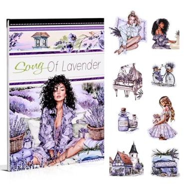Imagem de Dwpetzo Livro adesivo de álbum de recortes Song of Lavender para scrapbooking, A5 20 folhas de materiais de papel Washi PET, adesivos de diário recortados para diário, suprimentos de jornal lixo