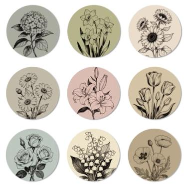 Imagem de ANATTASOUL Conjunto de 9 porta-copos com padrão de flores de esboço de madeira colorido presente de inauguração de casa redonda para casa nova, proteção de mesa de centro decorativa de 9,9 cm para
