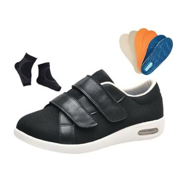 Imagem de Calçado Masculino Caminhada Com Edema Diabéticos, Calçado Ortopédico Ajustável Para Idosos Alívio Da Dor Diabética E Pés Inchados, Fecho Fácil E Respirável Idosos, Para Avô Avó(Black,47 EU)