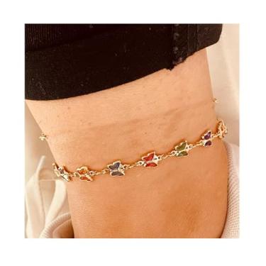 Imagem de Tornozeleiras femininas de borboleta dourada banhada a ouro branco 14 k com pingente de borboleta de cristal para mulheres à prova d'água, Medium, Cobre, Sem Pedra Preciosa