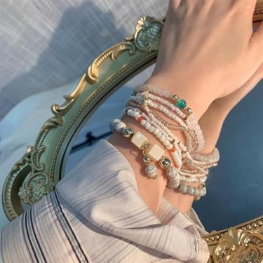 Imagem de Conjunto de 8 peças/conjunto de pulseiras de contas boêmias feitas à mão femininas para o verão, colorido, empilhável, com contas elásticas, acessórios de joias, Type A, Ligas metálicas Pérolas, Sem