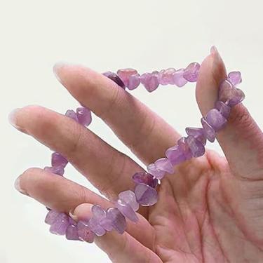 Imagem de Pulseiras femininas com lascas de cristais irregulares, pulseira de pedras preciosas naturais, pulseiras coloridas com contas de cascalho, roxo