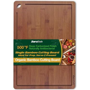 Imagem de Tábua de cortar bambu extragrande 43 cm x 30 cm – Conjunto de tábua de cortar de madeira para carne, legumes e queijo – Design frente e verso para picar e servir, bandeja de charcutaria ecológica