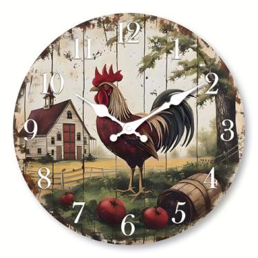 Imagem de Relógio de parede Vintage Rooster Farmhouse Style 30 cm de madeira - y