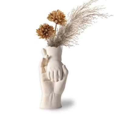 Imagem de Vaso de escultura Mão a mão em resina cerâmica 11,8x26,5 cm 650g - yiw