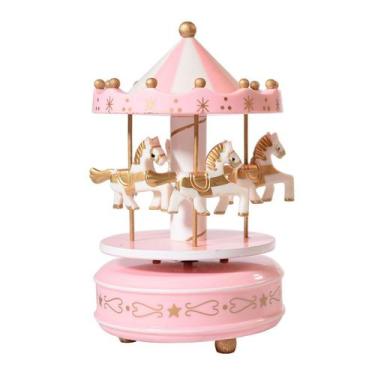 Imagem de Caixa de música, carrossel rosa com cavalos para meninas - yiweisai
