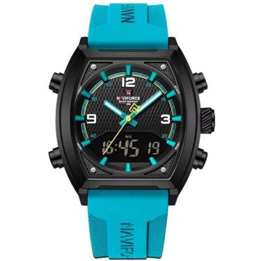 Imagem de Relógio Digital Masculino Pulseira De Silicone Quartzo Tonneau Duplo Display Esportivo Azul Claro
