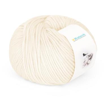 Imagem de Katech Fio de algodão para crochê - 55% algodão 45% acrílico - 4 médios (penteado) - fio de algodão de leite super macio - ótimo kit inicial de crochê e tricô para artesanato colorido (bege)