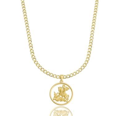 Imagem de Colar De Ouro 24K Masculina Em Moeda Antiga Com Pingente São Jorge