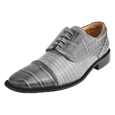 Imagem de LIBERTYZENO Exótico Masculino Crocodilo/Impressão de Lagarto Oxford Escolhido à Mão Não Couro Cadarço Sapatos Coleção Exclusiva, Cinza, 8.5